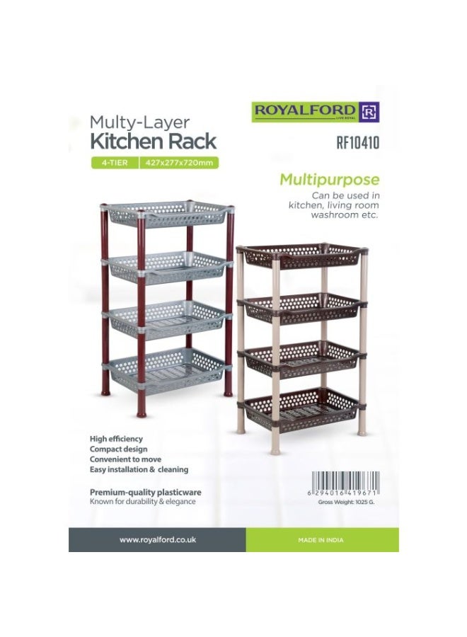 Royalford - 4-Tier Multi-Layer Kitchen Rack Plastic Multi-Purpose Storage Rack For Fruits And Vegetables Assorted Colour 427x277x720mm - Image 1