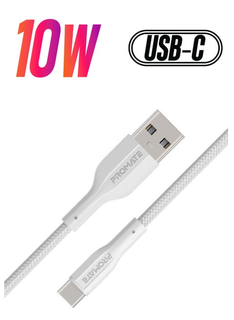 USB to USB-C Cable, Durable Silicone Type-C Charging Cable with 2A Fast Charging, 480 Mbps Data Sync, 1m Anti-Tangle Wire and 10000 Long Bend Lifespan for Samsung Galaxy S22, iPad Air, XCord-AC White