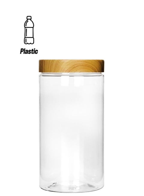 Round Air-Tight PET Jar 800ml Plastic Container RF10509 Transparent Storage Jar BPA-Free Container for Display Pantry Home & Kitchen Storage Clear/Brown 800ml