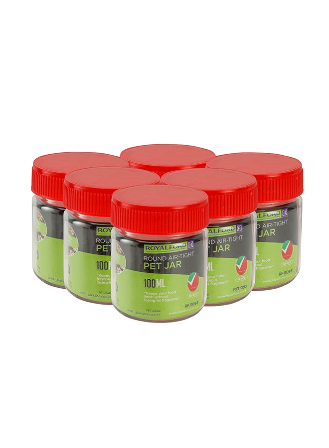 Royalford - 100 ML Round Airtight PET Jar- RF11222 Set of 6 Storage Containers Transparent Jar for Pulses Cereals and Spices Assorted Colors 100ml - Image 1