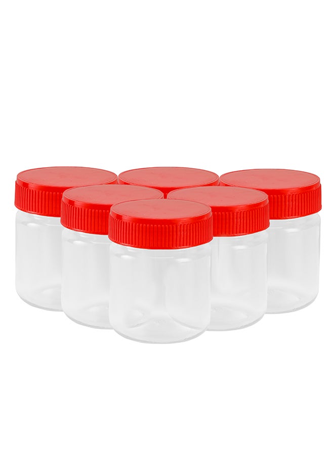 Royalford - 100 ML Round Airtight PET Jar- RF11222 Set of 6 Storage Containers Transparent Jar for Pulses Cereals and Spices Assorted Colors 100ml - Image 1