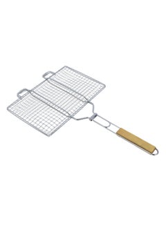 Royalford Barbeque Grill with Wooden Handle Folding Portable BBQ Grill Basket for Fish Vegetables Shrimp, Larger Grilling Area, Lockable Grate Silver  - Image 4