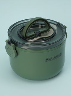 Royalford Single Layer Round Lunch Box Stainless Steel Inner Assorted Food Storage Container with Individual Compartments Durable Leak-Proof Eco-Friendly Green 16x2.8x4cm  - Image 1