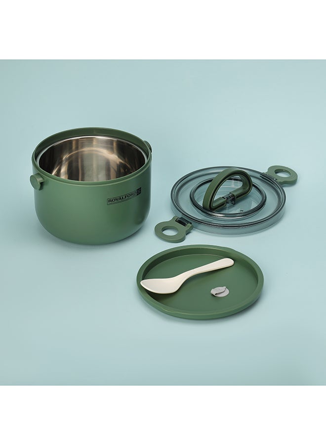 Royalford - Single Layer Round Lunch Box Stainless Steel Inner Assorted Food Storage Container with Individual Compartments Durable Leak-Proof Eco-Friendly Green 16x2.8x4cm - Image 1