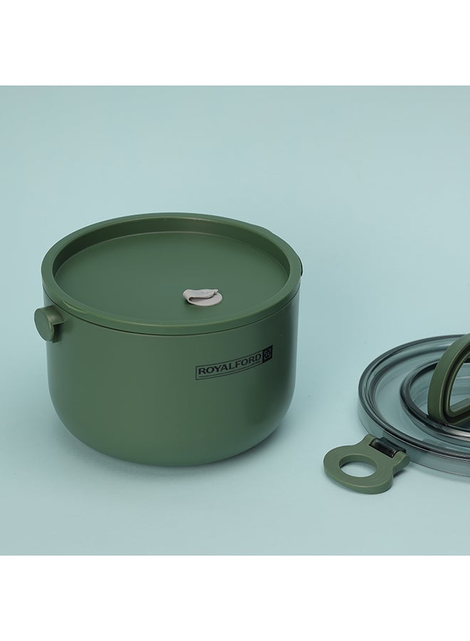 Royalford - Single Layer Round Lunch Box Stainless Steel Inner Assorted Food Storage Container with Individual Compartments Durable Leak-Proof Eco-Friendly Green 16x2.8x4cm - Image 1