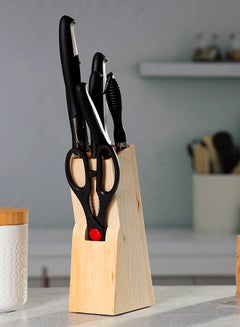 Royalford 8-Piece Kitchen Knives Set With Wooden Block Extra Sharp Stainless Steel Blades Premium Handle Multicolor Black  - Image 2