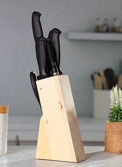 Royalford 8-Piece Kitchen Knives Set With Wooden Block Extra Sharp Stainless Steel Blades Premium Handle Multicolor Black  - Image 3