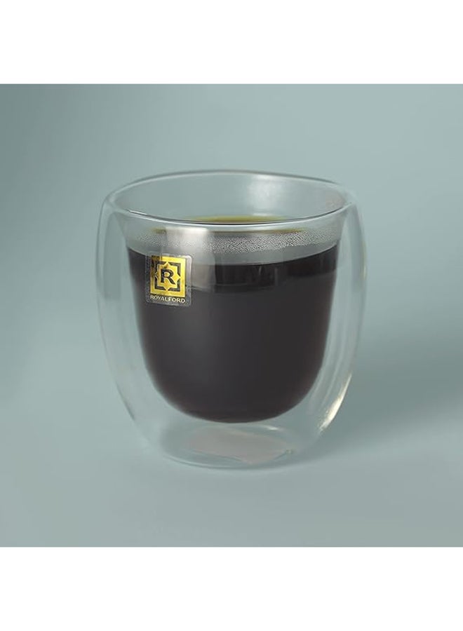 Royalford 2-Piece BRS Double Wall Cup Set Double Wall Cup, Elegant Classic Design, Perfect Glasses for Water, Juice, Beer, Wine, and Cocktails and All Purpose Clear 300ml  - Image 2