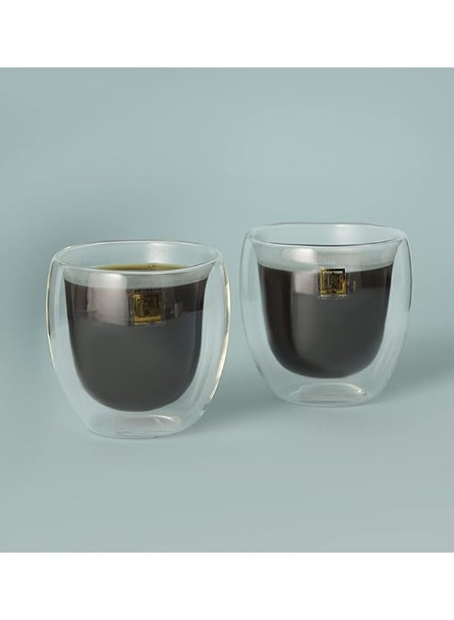 Royalford 2-Piece BRS Double Wall Cup Set Double Wall Cup, Elegant Classic Design, Perfect Glasses for Water, Juice, Beer, Wine, and Cocktails and All Purpose Clear 300ml  - Image 3