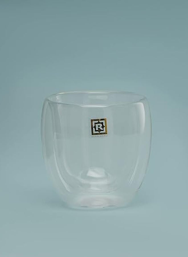 Royalford 2-Piece BRS Double Wall Cup Set Double Wall Cup, Elegant Classic Design, Perfect Glasses for Water, Juice, Beer, Wine, and Cocktails and All Purpose Clear 300ml  - Image 5