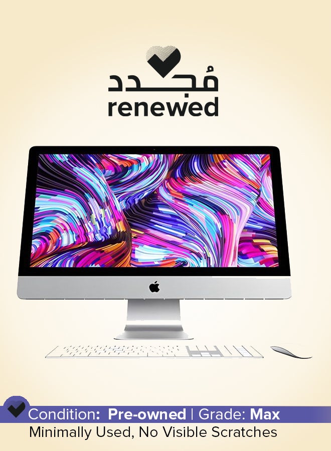 أبل تم تجديد جهاز Imac 2015 الكل في واحد مزود بشاشة مقاس 27 بوصة بدقة 5K ومعالج Core I5 وذاكرة وصول عشوائي سعة 32 جيجابايت ومحرك أقراص ثابتة سعة 32 جيجابايت ومحرك أقراص ثابتة سعة 1 تيرابايت ورسومات AMD Radeon بسرعة 2 جيجابايت مع لوحة مفاتيح سلكية وماوس إنجليزي فضي  - Image 1