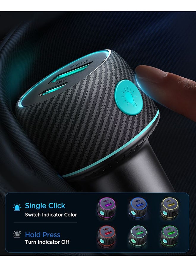 JOYROOM 60W Fast Charging Car Charger with PD & QC 3.0 – Dual Port Fast Charging, Carbon Fibre, 7-Color LED Light, Smart Safety Chip, (iPhone 70% in 30 Mins) | For iPhone 16 and Below, Samsung S25 and Below, Huawei & More | Over Heat Protection Black  - Image 3