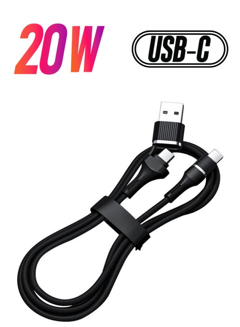 Fast Charging Type C/USB to Lightning Cable - 1.1 m for iPhone, Power Delivery PD 20W Black