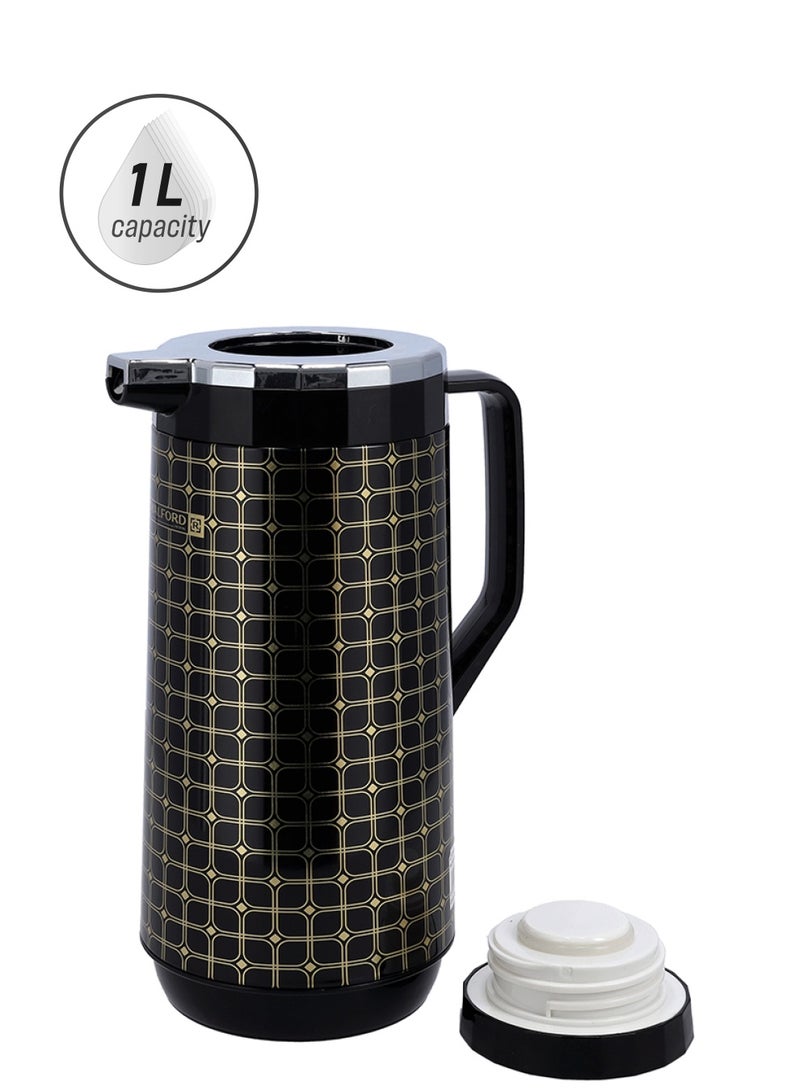 رويال فورد 1Ltr Double Wall Vacuum Flask  33.5Oz Hot Cold Asbetos Free Pink Glass Inner Multi Color - Image 1