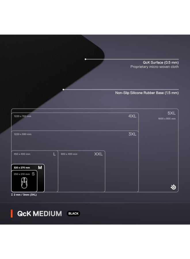 SteelSeries Medium QcK Gaming Mouse Pad, Non-Slip Rubber Base (320x270x2mm) (Black) | 63004 - Image 4