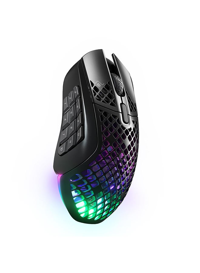 ستيل سيريز فأرة الألعاب اللاسلكية Steelseries Aerox 9 خفيفة الوزن للغاية Mmo/Moba 89G 18 زر قابل للبرمجة بلوتوث/2.4 جيجا هرتز Ip54 مقاومة للماء بطارية 180 ساعة، أسود  - Image 2