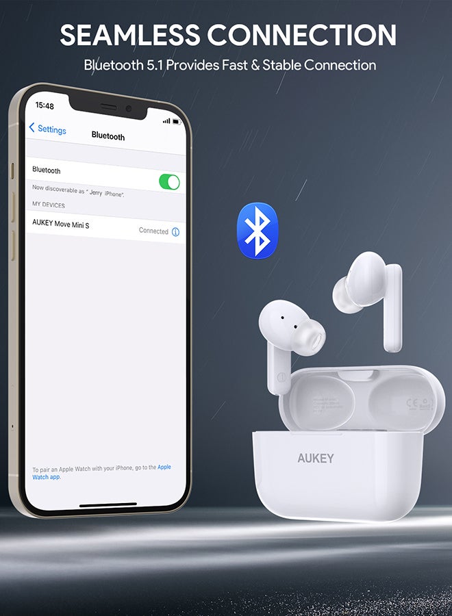 Aukey - True Wireless Earbuds، BT5.4, IPX5 Waterproof, 25 Hours battery Life, 3.6g Weight, EP-M1S White - Image 1