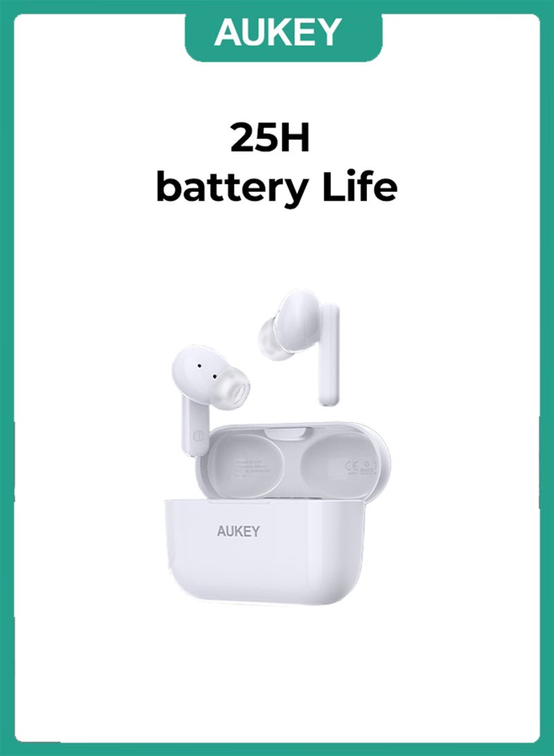 Aukey True Wireless Earbuds، BT5.4, IPX5 Waterproof, 25 Hours battery Life, 3.6g Weight, EP-M1S White  - Image 1