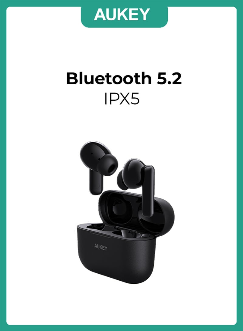 Aukey True Wireless Earbuds with ANC Active Noise Cancellation، BT 5.2, IPX5 Waterproof Battery Life 24 hours, 4g Weight, EP-M1NC Black - Image 1