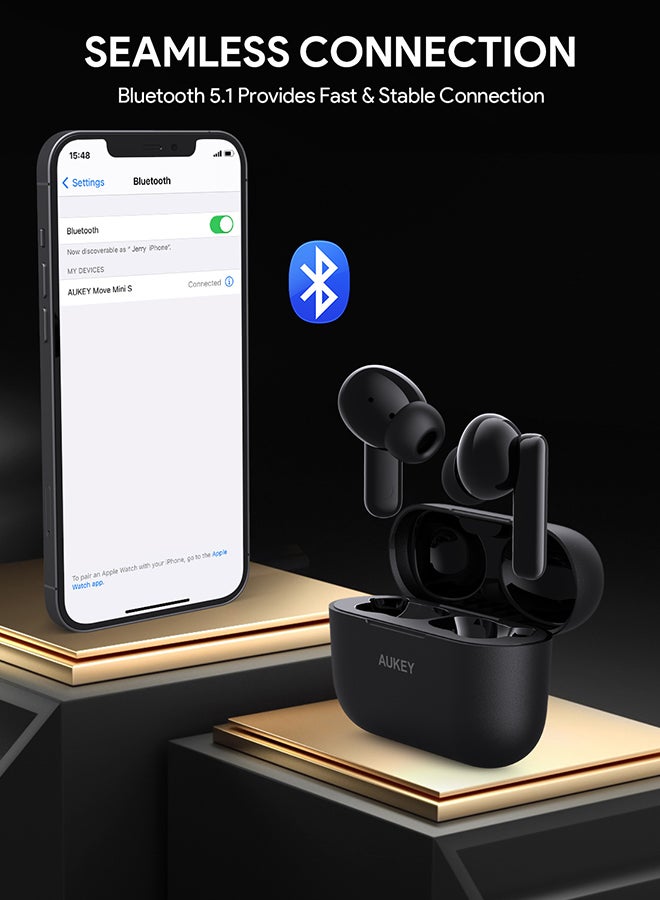 Aukey - True Wireless Earbuds، BT5.4, IPX5 Waterproof, 25 Hours battery Life, 3.6g Weight, EP-M1S Black - Image 1