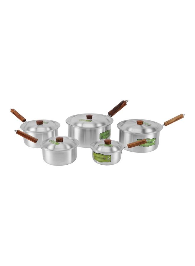 Royalford Royalford 10-Piece Aluminium Saucepan Set- RF11206| Saucepan with Lid| Premium-Quality Aluminium Saucepan with Wooden Handle Aluminium 10-Piece  - Image 1