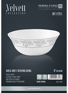 Royalford Velvett Collection 4" Area Grey Salad bowl- RF11749 Premium-Quality Opalware, Light-Weight and Food-Grade Bowl with Elegant Floral Design White 4inch - pnsku/N53394477A/45/_/1732979027/0f762bf3-2827-48ec-9fb5-b3f41d0e0c9d