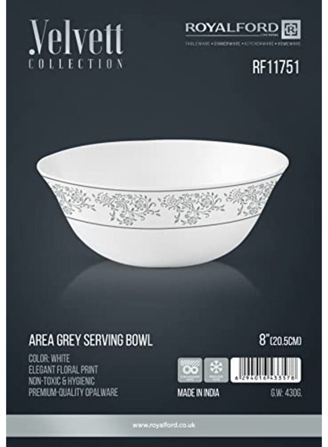 Royalford Royalford Velvett Collection 4" Area Grey Salad bowl- RF11749 Premium-Quality Opalware, Light-Weight and Food-Grade Bowl with Elegant Floral Design White 4inch  - Image 2