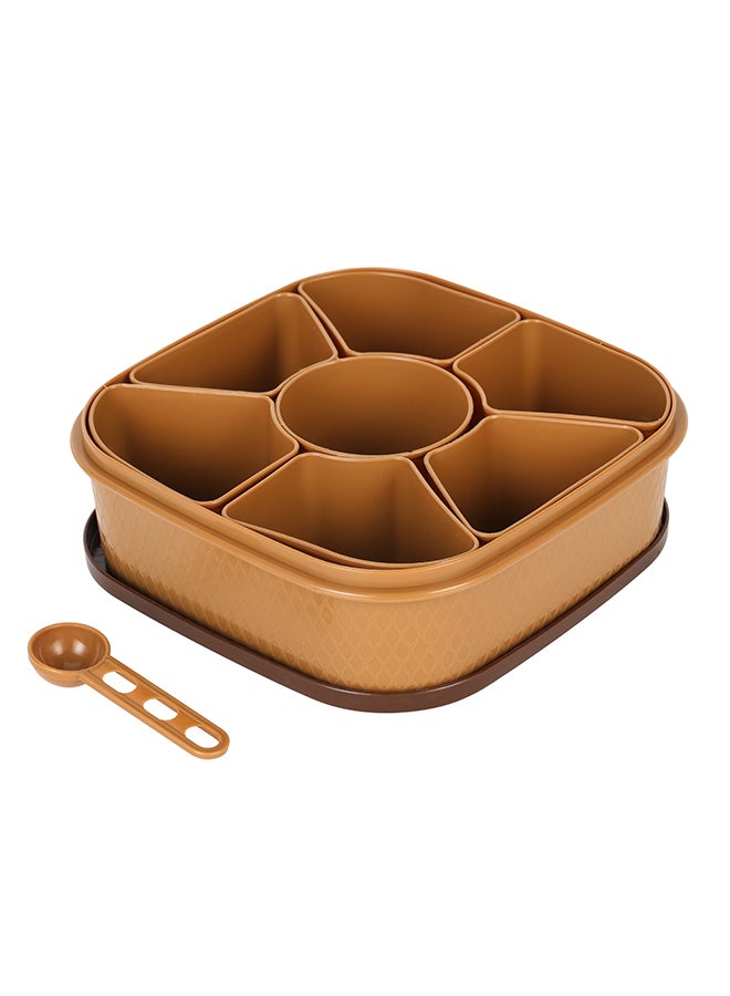 Royalford - Spice Box 7 Removable Containers 100% Food Grade Material Bpa Free Made In India Multi Color Assorted Colors 19.4X19.4X6.3 Cm Brown/Dark Brown - Image 1