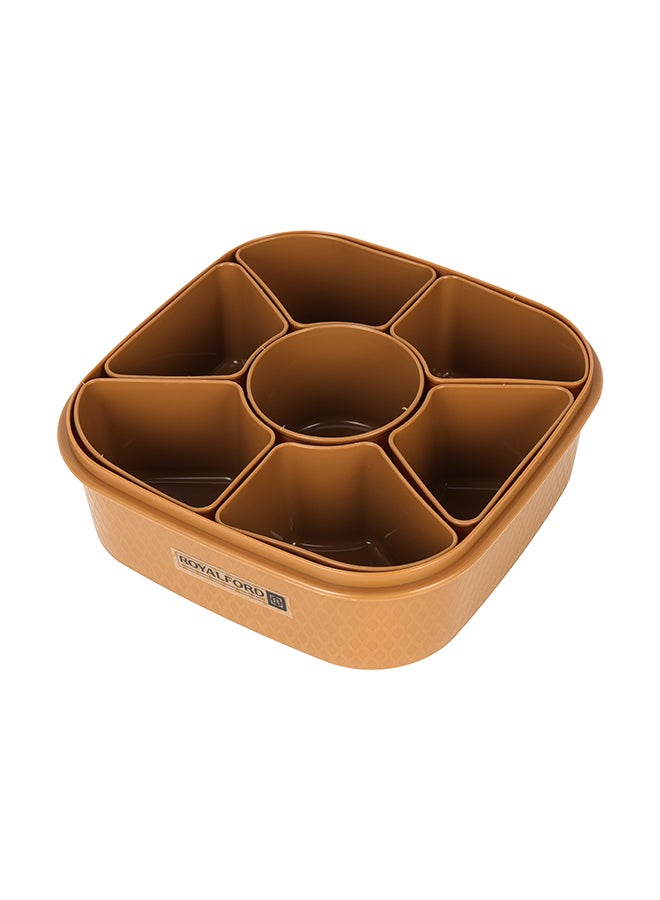 Royalford - Spice Box 7 Removable Containers 100% Food Grade Material Bpa Free Made In India Multi Color Assorted Colors 19.4X19.4X6.3 Cm Brown/Dark Brown - Image 1