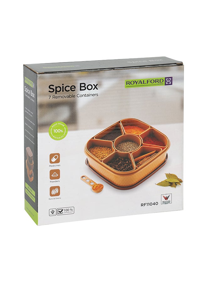 Royalford - Spice Box 7 Removable Containers 100% Food Grade Material Bpa Free Made In India Multi Color Assorted Colors 19.4X19.4X6.3 Cm Brown/Dark Brown - Image 1