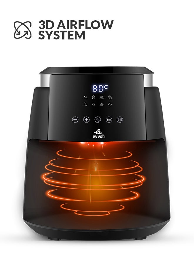 evvoli - Air Fryer With Digital Control Panel Display, 8 Preset Programs Built-In Preheat Function 4 L 1500 W EVKA-AF4008D Black - Image 1