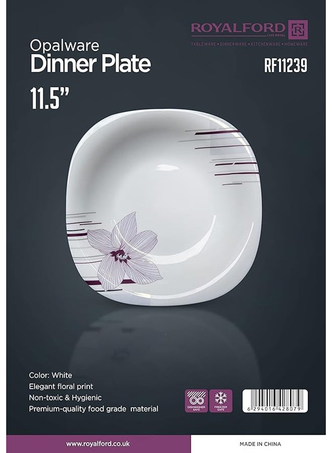 Royalford Royalford 9.0" Opalware Soup Plate- RF11241|White Plate with Elegant Floral Print| Non-Toxic and Hygienic| Food-Grade Material| Dishwasher and Freezer Safe| Serveware| Dinnerware| One Piece White 9inch  - Image 2