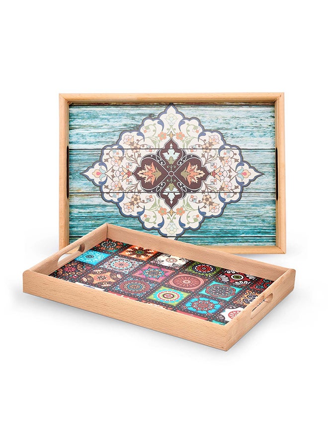 Royalford 42X30 CM Rectangular Wooden Tray- RF11270| Elegant and Sleek Design with Durable and Long-Lasting Construction| Ideal for Serving Drink and as a Dcor Piece| Multi-Color Assorted Design 42x32cm