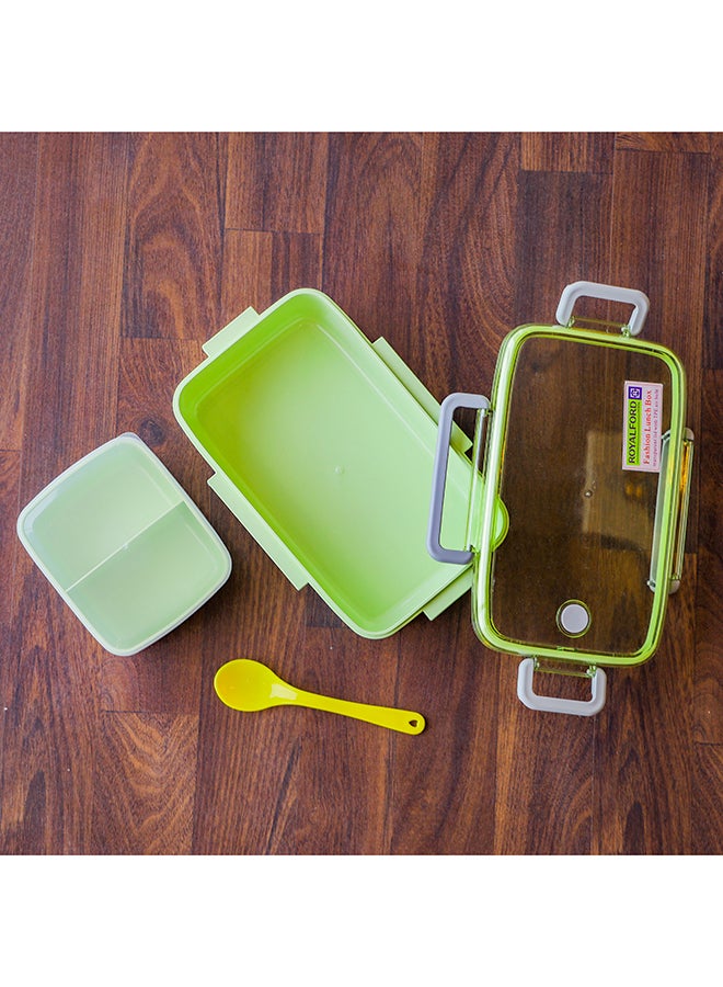 Royalford - 950ML Lunch Box with Cutlery- Plasticware- RF11125 | Rectangular Box with Transparent Lid and Compartments| Plastic Tiffin for Kids and Adults for Schools and Offices| Sturdy Locks, Leak-Proof Multicolour 950ml - Image 1