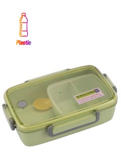 Royalford 950ML Lunch Box with Cutlery- Plasticware- RF11125 | Rectangular Box with Transparent Lid and Compartments| Plastic Tiffin for Kids and Adults for Schools and Offices| Sturdy Locks, Leak-Proof Multicolour 950ml  - Image 1