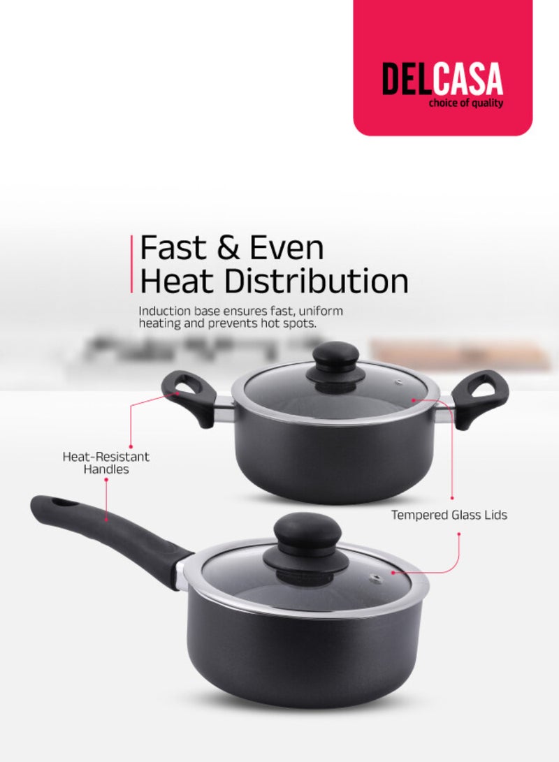 Royalford 9-Piece Smart Aluminum Cookware Set – Durable Marble Non-Stick Coating, Forged Aluminum, Induction Compatible Black 59.5x21.5x33.5cm - Image 3