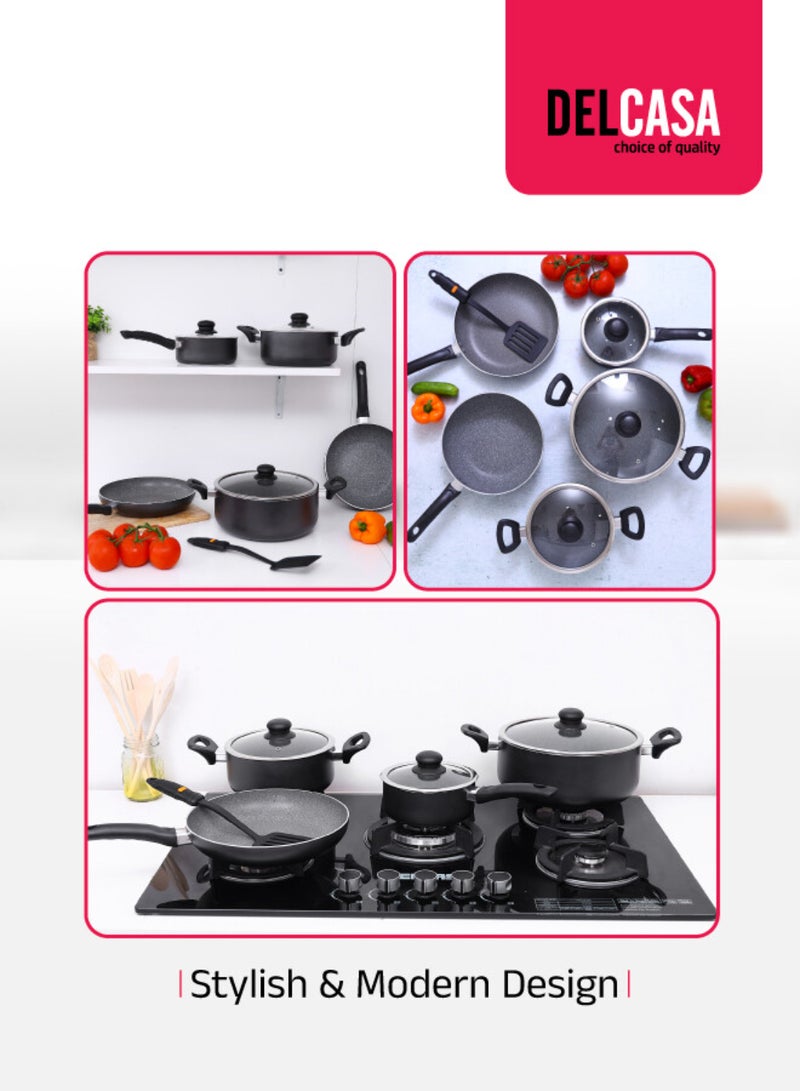 Royalford 9-Piece Smart Aluminum Cookware Set – Durable Marble Non-Stick Coating, Forged Aluminum, Induction Compatible Black 59.5x21.5x33.5cm - Image 5