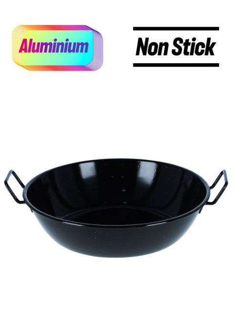 34 CM Wok Pan with Enamel Coating- RF11330|Stylish Design with Extra Flat Base and Raised Handles, Easy Food Release and Cleanup| Perfect for Deep and Shallow Frying Black 34 cmcm