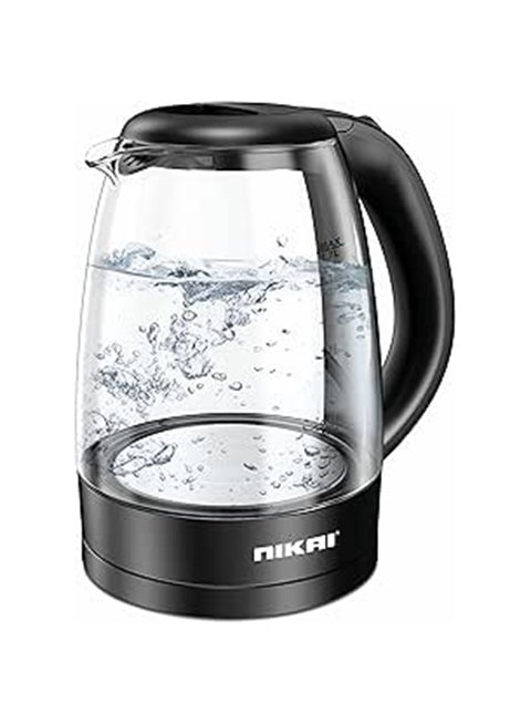 Electric Glass Kettle, Led Indicator, Auto Shut Off, Cord Storage, 360° Rotating Base, Sleek Design, Anti-Slip Feet, Detachable Filter, Quick Boiling, For Home And Office Use 1.7 L 2200 W NK323GX Black/Clear