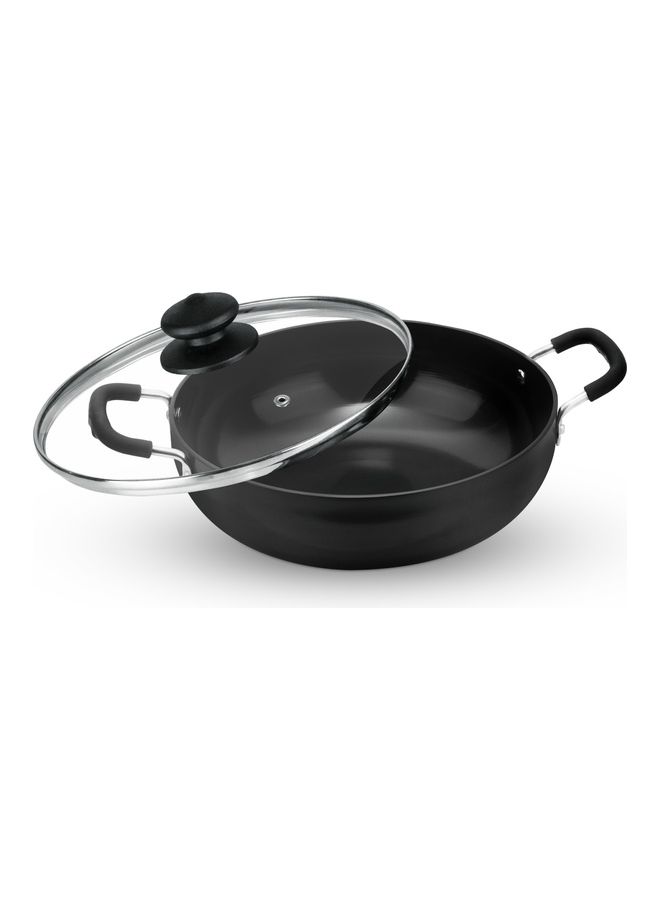 Royalford Hard Anodized Deep Kadai Tempered Glass Lid With Steel Frame 28X9.5Cm Aluminium Metal Utensils Safe  Multicolor Made In India Black 28X9.5Cmcm  - Image 1