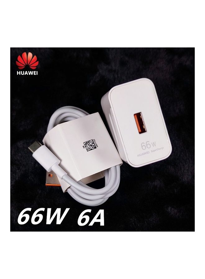هواوي شاحن حائط بحد أقصى 66 وات وكابل USB-C آمن معتمد من TUV باللون الأبيض لون أبيض - Image 4