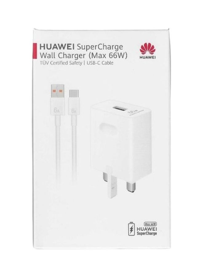هواوي شاحن حائط بحد أقصى 66 وات وكابل USB-C آمن معتمد من TUV باللون الأبيض لون أبيض - Image 1