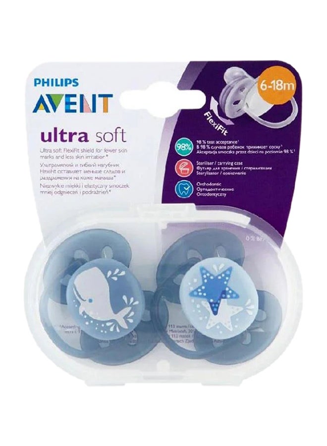 PHILIPS AVENT - Pack Of 2 Ultra Soft Dummy, Bpa Free Pacifier For Babies From 6 To 18 Months , Whale, Star (Model Scf223, 03) - Image 1