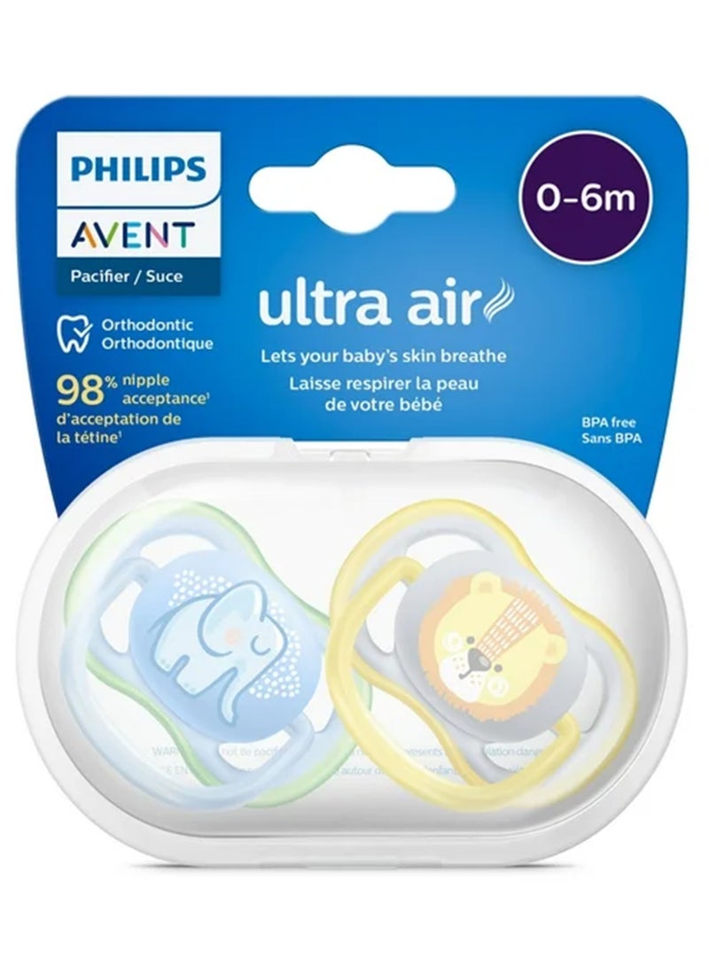 PHILIPS AVENT - 2 Piece Avent Ultra Air Free - Flow Pacifier/Soother, 0 To 6 Months, Mixed, Deco, Scf085/05 - Image 1