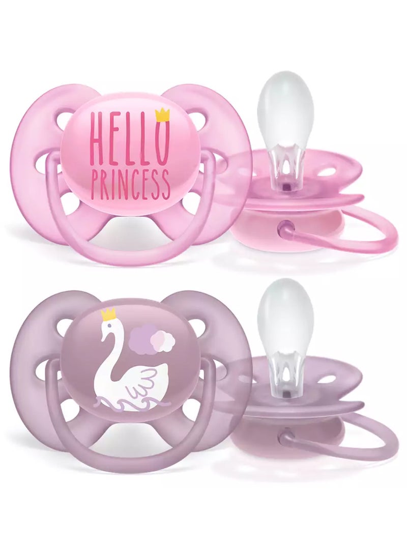 PHILIPS AVENT - Pack Of 2 Ultra Soft Pacifier Bpa - Free Dummy For Babies From 6 - 18 Months (Model Scf223, 02) Hello Princess - Image 1