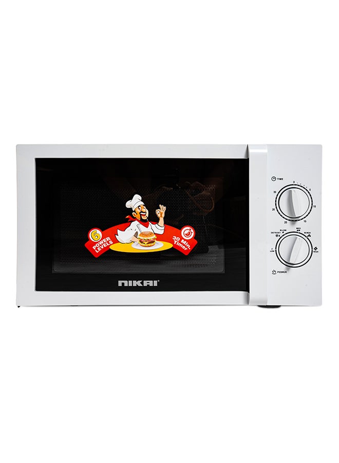 NIKAI 23 Liter Microwave Oven, 800 Watts, 6 Power Levels including Defrost, 30 Mins Cooking Timer, Pull Handle Door, Manual 23 L 800 W NMO2309MWX White 