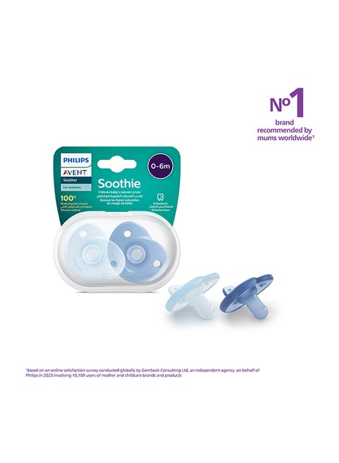 Curved Soothie Mix Soother 0-6M | 2-Pack | Flexible Medical Grade Silicone | Comfortably Fits The Natural Curves Of Baby’s Face | No.1 Brand Recommended By Moms Worldwide