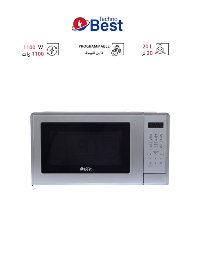 تكنو بيست - فرن ميكروويف سعة 20 لتر لون فضي تحكم رقمي متقدم - BMW-20LDS 20 L 1100 W BMW-20LDS لون فضي - Image 1