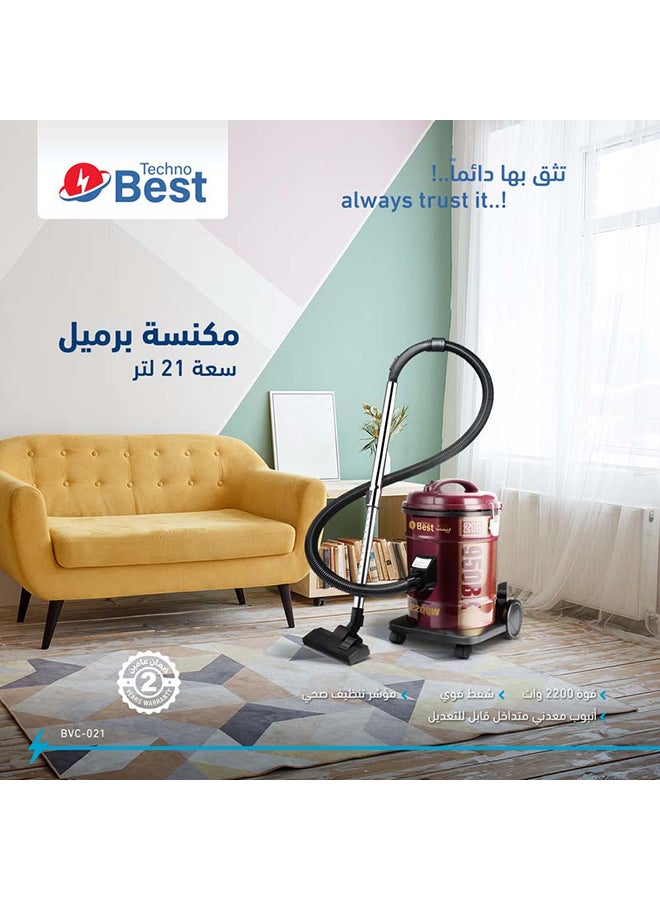 تكنو بيست - مكنسة كهربائية برميل 21 لتر 2200 واط - BVC-021 21 L 2200 W BVC-021 - Image 1