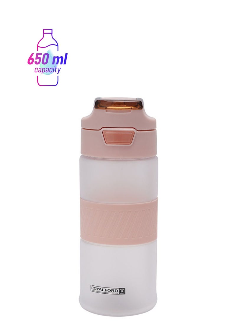 Royalford Royalford 650 ml Water Bottle- RF11115| Plastic Bottle with Push Button Cap| Stylish Design| Water Bottle for School, Office and Gym| Leak-Proof Blue  - Image 1